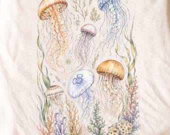 Watercolor Jellyfish PNG Clipart Bundle, Ocean Life Under The Sea Sublimation Design, Marine Creatures Digital Download