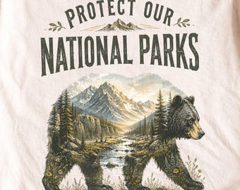 Protect Our National Parks PNG, Bear Outline Sublimation, Nature Lover Gift, Mountains Wildlife Digital Download