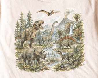 Watercolor Dinosaur PNG Clipart, Prehistoric Jungle T-Rex Brontosaurus Stegosaurus Triceratops Pterodactyl Digital Download Volcano