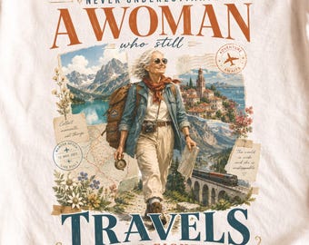 Never Underestimate A Woman Who Still Travels In Her Eighties PNG, Adventure Awaits Senior Traveler Digital Download