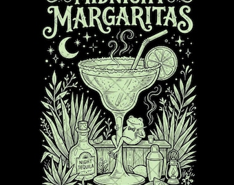 Midnight Margaritas PNG, Frog Margarita Clipart, Tequila Cocktail Png, Retro Witchy Drink, Sublimation Design, Digital Download PNG