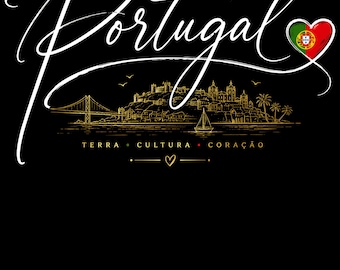Portugal Digital Download PNG, Lisbon Skyline Art, Portuguese Flag Heart, Terra Cultura Coracao Sublimation File for Travelers
