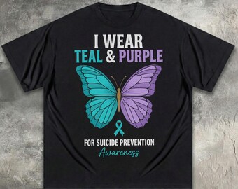 I Wear Teal Purple Butterfly Suicide Prevention Awareness Digital Download PNG, Hope Ribbon Sublimation