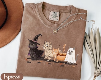 Halloween Cats PNG, Cute Ghost Cat Clipart, Spooky Cat Sublimation, Witch Mummy Hot Dog Cat Png, Fall Cat Mom Gift Digital Download