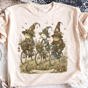 Adventure is Better With Friends PNG, Cottagecore Frogs & Duck on Bikes Digital Download, Whimsical Woodland Animals Art for Sublimation