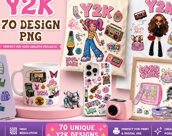 Y2K Retro Clipart Bundle – 70 Designs, 2000s Graphics (Digital Download)