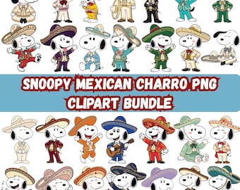 Snoopy Mexican Charro PNG Clipart Bundle, Sombrero Mariachi Digital Download, Fiesta Sublimation Designs