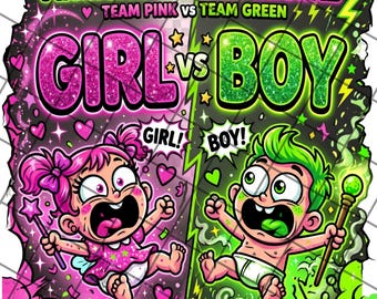 Magical Gender Reveal PNG Bundle | Team Pink vs Team Green Shirt Design (Digital Download)