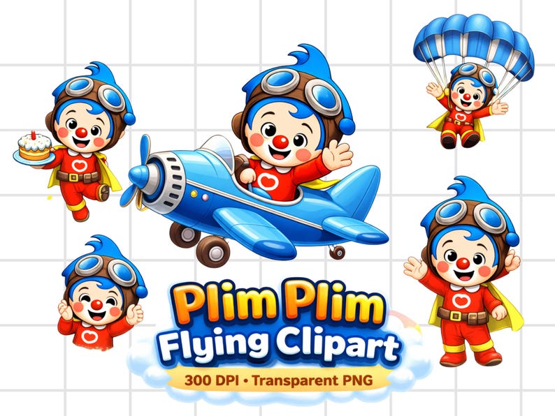 Paquete de imágenes prediseñadas de Plim Plim Volando / Decoración para fiesta de cumpleaños (Descarga digital) imagen 1