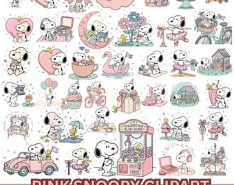 Pink Snoopy Dog Clipart PNG Bundle with transparent background  Cartoon Characters (Digital Download)
