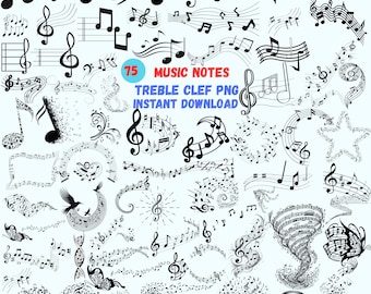 75 Music Notes PNG Bundle, Musical Symbols Clipart, Sublimation Designs (Digital Download)