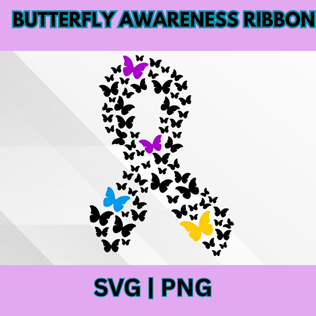 Butterfly Ribbon SVG PNG JPG Bundle, Autism Awareness Clipart ...