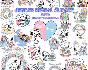 Snoopy Inspired Gender Reveal Clipart Bundle, Boy or Girl Baby Shower Graphics (Digital Download)