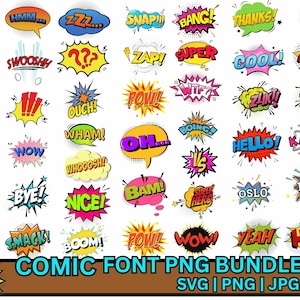 Comic Text Clipart, Comic-Buch Clipart, Superheld Party Clipart, Sprechblase, Pop Art Text, Grafik, Vektor, sofort download