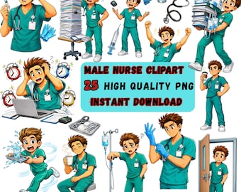 Quirky Male Nurse PNG Clipart, Funny Medical Characters Art, Healthcare Humor Crafts, Sublimation Design