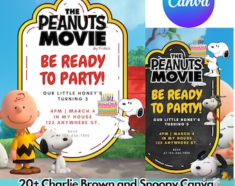 20+ Charlie Brown and Snoopy Canva editable Birthday Invitation Templates