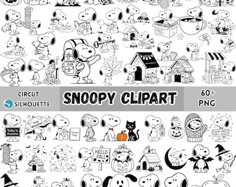Snoopy Clipart PNG Bundle | Fall Halloween, Black White Designs (Digital Download)
