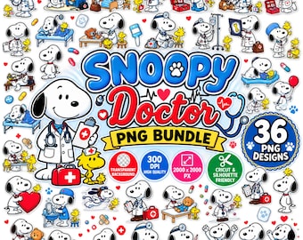 Snoopy Doctor Nurse PNG Bundle, 36 Medical Clipart Designs (Digital Download)