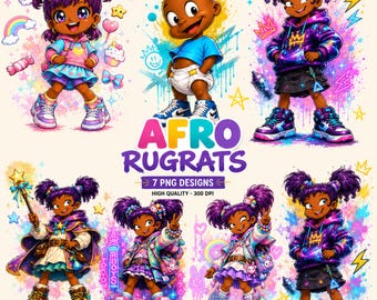 Afro Rugrats PNG Bundle, Black Girl Cartoon Clipart, 7 Designs (Digital Download)
