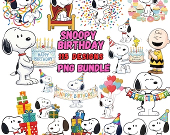 115+ Snoopy inspired Birthday Watercolor Clipart, Peanuts PNG bundle (Digital Download)