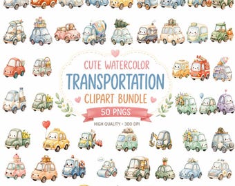 Watercolor Transportation Clipart Bundle, Baby Vehicles PNG, Nursery Art (Digital Download)