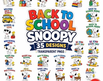 Snoopy Back to School PNG Bundle | 35 School Clipart Designs (Digital Download)