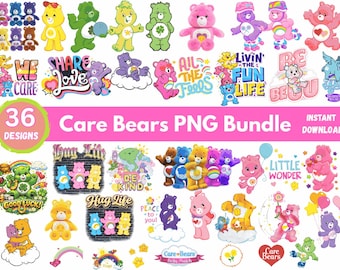 Care Bears Belly Badges PNG Bundle, Kawaii Rainbow Bear Cutouts (Digital Download)