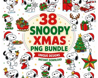 Snoopy Christmas PNG Bundle, Holiday Clipart for Sublimation, Cricut, Shirts, Mugs, Totes & Instant Download