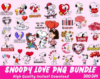 Snoopy Valentine's Day PNG Clipart Bundle, Retro Cartoon Dog (Digital Download)