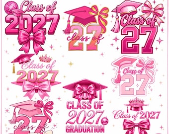 Class of 2027 Graduation PNG Bundle, Pink Watercolor Senior Designs (Digital Download)