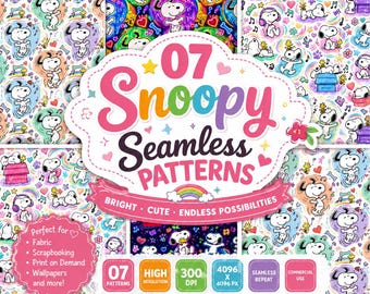 Snoopy Seamless Patterns Bundle, 7 Digital Papers, Fabric Print, Scrapbook, POD Design (Instant Download)