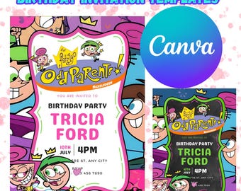 The Fairly OddParents Birthday Invitation Templates | Canva Editable Invite (Digital Download)