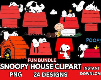 Retro Snoopy puppy house clipart PNG  fun Bundle | 24 designs Instant download