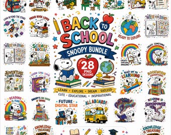 Snoopy Back to School PNG Bundle, 28 Educational Clipart Designs (Digital Download)