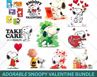 Adorable Romantic Snoopy Valentine PNGs – Cute Cartoon Love Clipart Set - Romantic Cartoon Love Clipart Bundle - Funny dog for pet lovers
