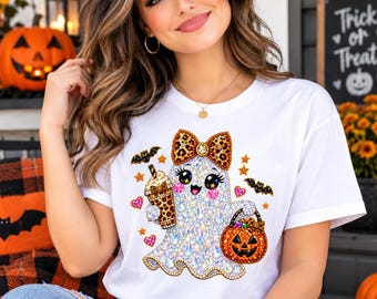 Preppy Faux Glitter Ghost Coffee Mug Png, Glitter Bougie Boo Png,Rhinestones Cute Ghost Png, Trick Or Treat Sublimation pdf, jpeg, DXF