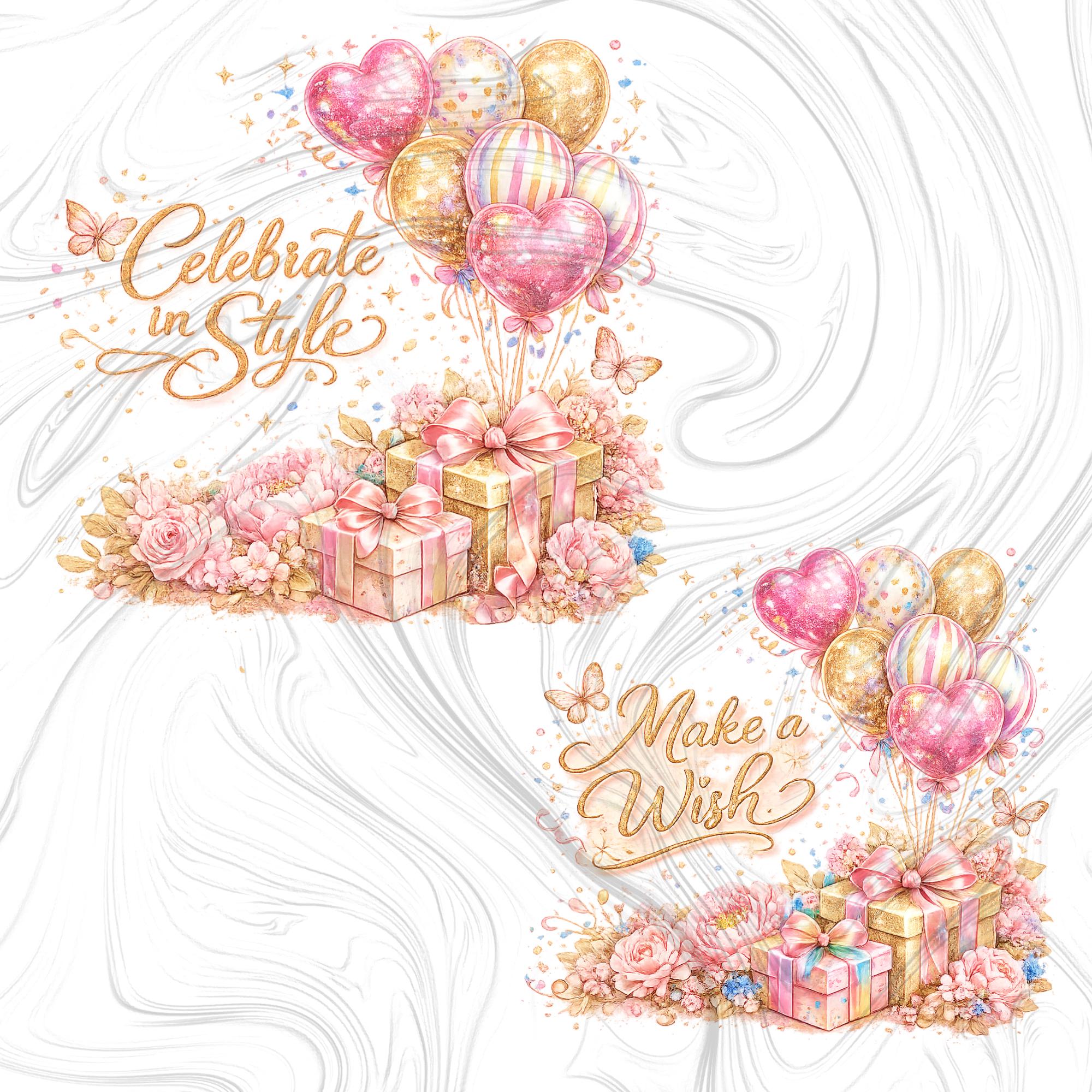Watercolor Birthday Clipart Bundle, Floral Cake Balloons PNG (digital ...
