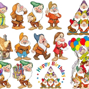 Grumpy Seven Dwarfs Stimmungen inspiriert PNG Clipart, Aquarell Geburtstag Sublimation sofort download