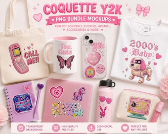 Coquette Y2K PNG Bundle – 50 Bow Clipart Designs, Pink Girly Graphics (Digital Download)