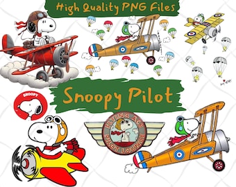 Snoopy inspired Pilot PNG: Retro Flying Ace Airplane Clipart (300 DPI)