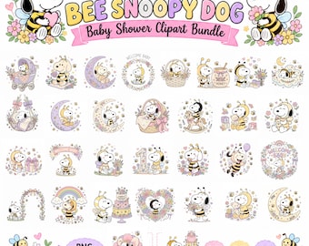 Bee Puppy Baby Shower Clipart Bundle, Pastel Beagle Designs (Digital Download)