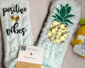 Positive Vibes Fuzzy Socks Personalized IVF Gift Custom Fertility Socks for IUI Infertility Egg Retrieval Transfer Day Gift Idea