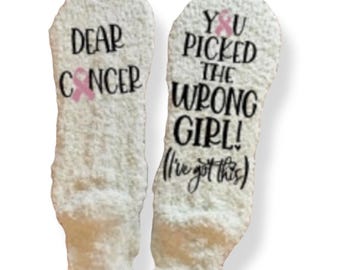 Custom Cancer Fuzzy Socks breast cancer sucks socks Care Package Gift for Cancer Warrior Cancer encouragement gift for Cancer Fight Girl