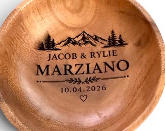 Personalized Wood Bowl Wedding Gift Couple Anniversary Present Engraved Wooden Dish Custom Ring Dish for Groom Gift