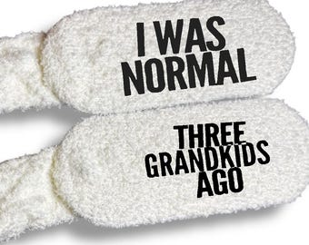 Personalized Fuzzy Socks for Grandma I Was Normal 3 Grandkids Ago Custom Funny Gift Idea Customized Socks for Mom Nana Grandma Gift