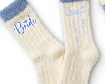 Custom gift Bride bow socks bridesmaid rhinestone bow maid of honor bachelorette gift bridesmaid proposal gifts nice fuzzy socks brides mom