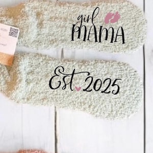 personalized new boy mama gift girls mama fuzzy socks custom new mom gift customized gift idea for Mother’s Day baby shower image 1