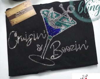Cruising and Boozing Shirt for Women – Rhinestone Cruise Shirt – Sparkly Vacation Tee – Funny Cruise Outfit – Girls Trip Cruise Top