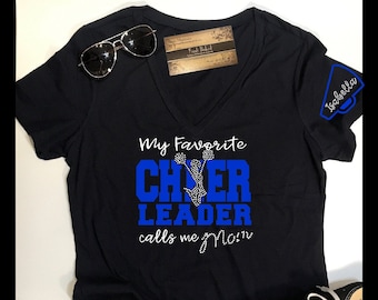 Bling My Favorite Cheerleader calls me Mom Shirt  | BLing Cheer Shirts | Cheer Mom Tshirts | Royal Blue | Cheer Mom Shirt | Royal