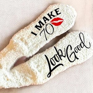 Personalized fuzzy socks custom 70th birthday gift idea cozy customized socks for her turning 70 gift warm birthday gift for grandma